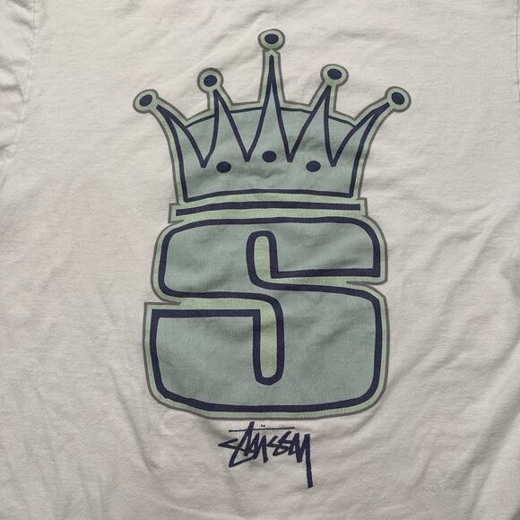 Vintage Stussy Crown T Shirt Mens M White Big S King Retro VTG Streetwear City - Picture 4 of 12